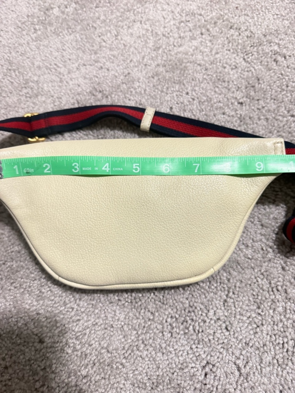 Gucci Cream Leather Belt Bag with Green-Red Web and Navy-Red Strap - Picture 9 of 11